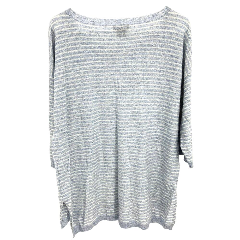 Pure Amici Striped Sweater Top Blue Aqua Cashmere Blend Half Sleeve Size L NWT - Picture 3 of 3